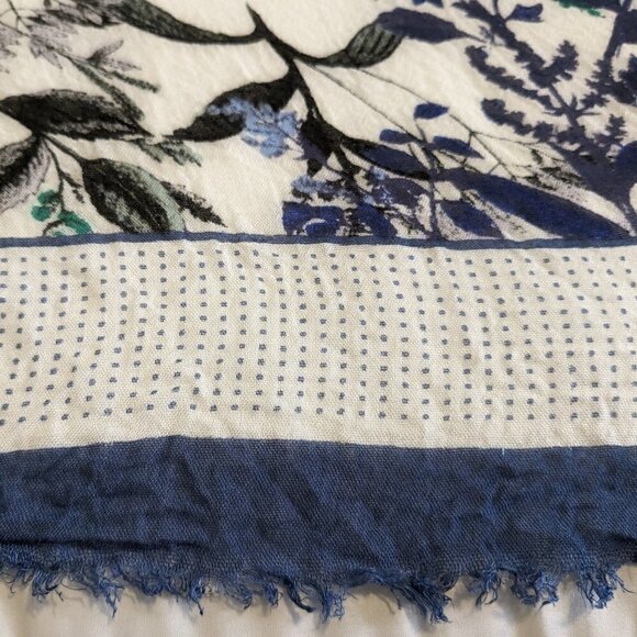 1.2.3 Paris Scarf Rectangular Blue & White Floral 6 ft Long Scarf - Picture 12 of 12